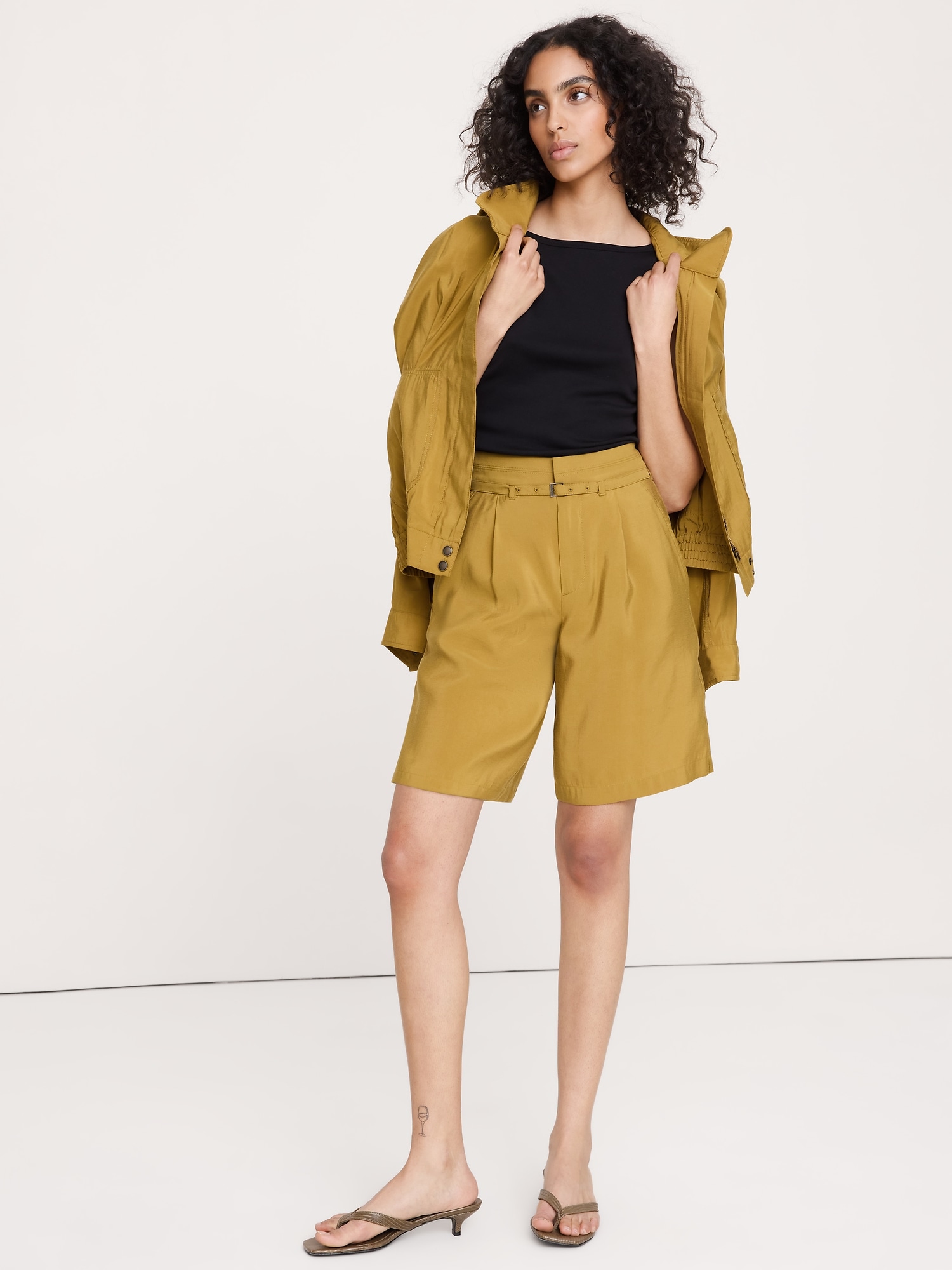 Image number 1 showing, Belted Bermuda Short in Luster Twill