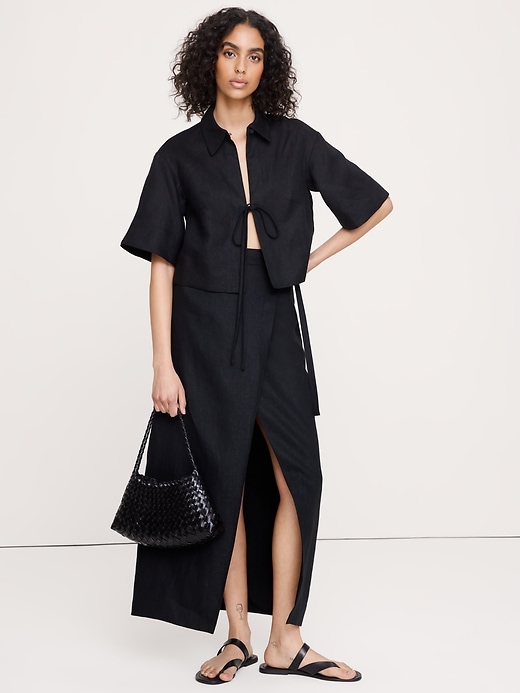 Linen Wrap Maxi Skirt