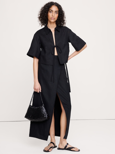 Linen Wrap Maxi Skirt