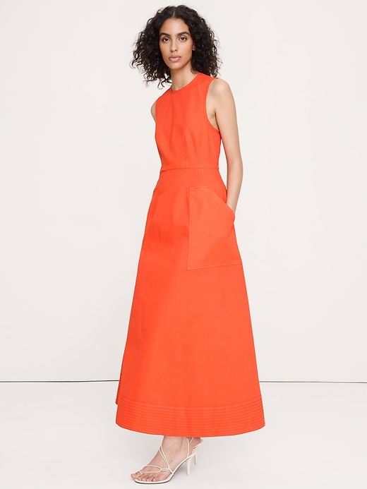 Cotton Canvas Utility Pocket Maxi Dress