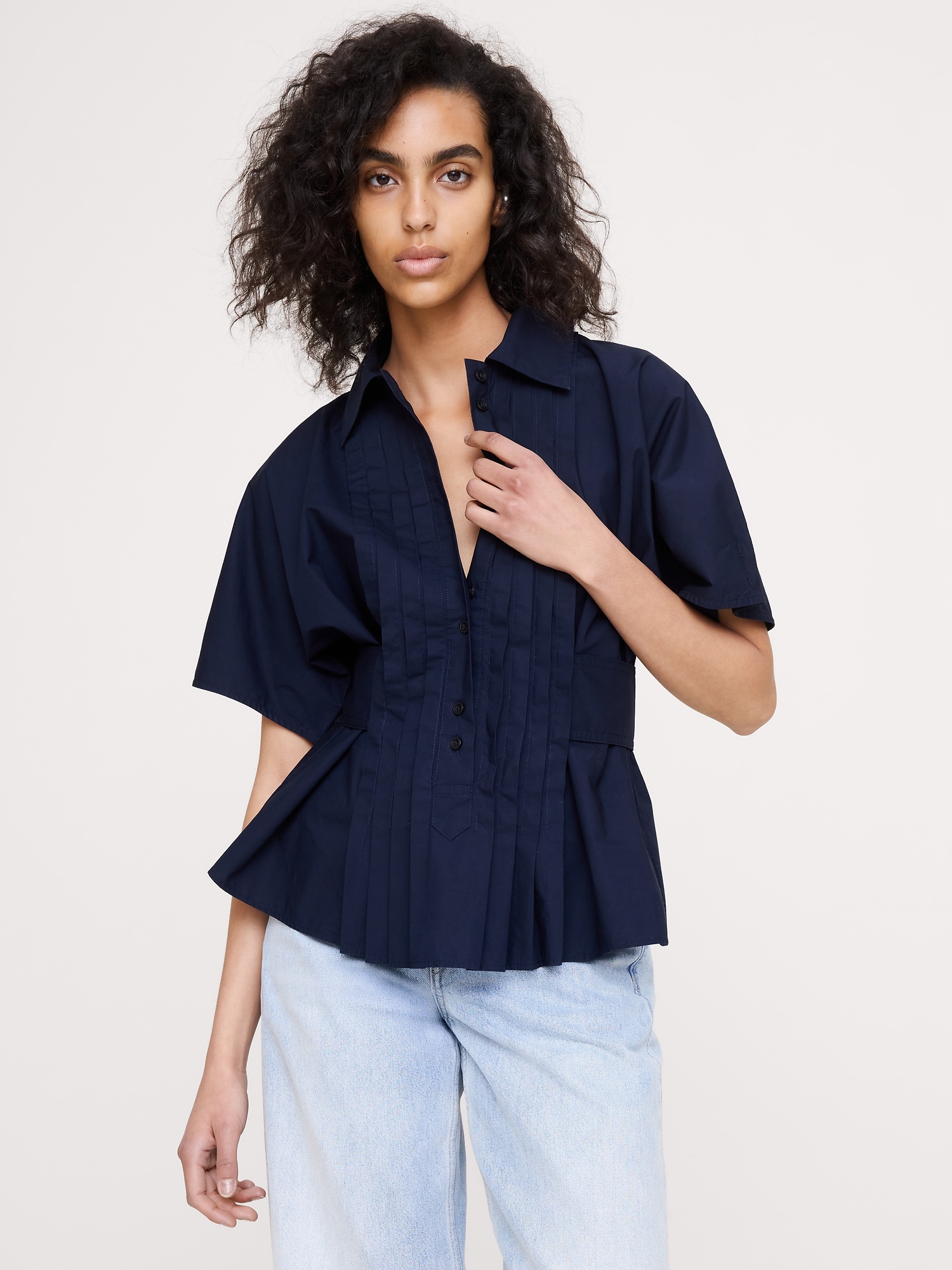 Pleated Cotton Poplin Top from Banana Republic - $100