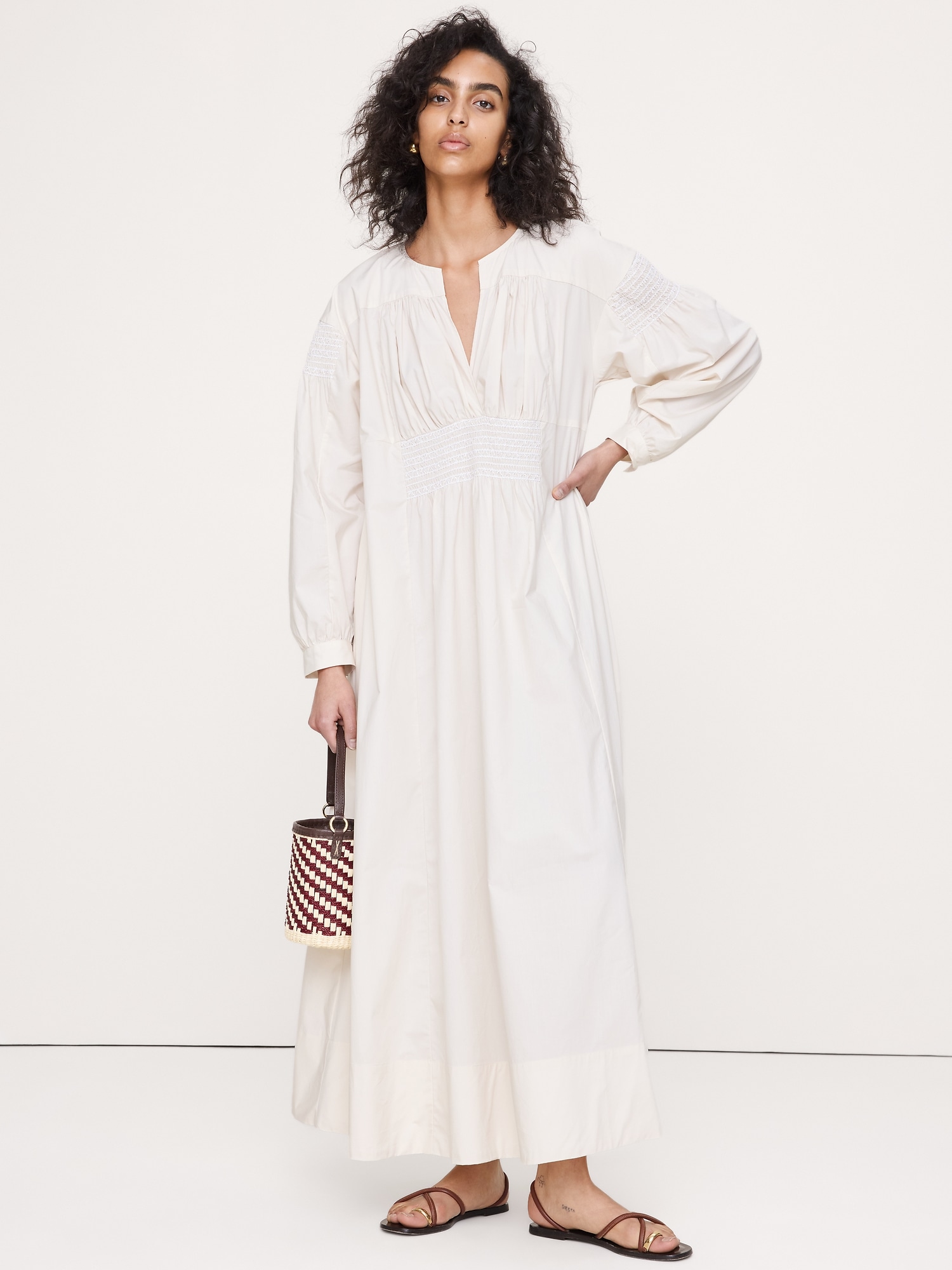 Image number 1 showing, Smocked Cotton Poplin Maxi Dress