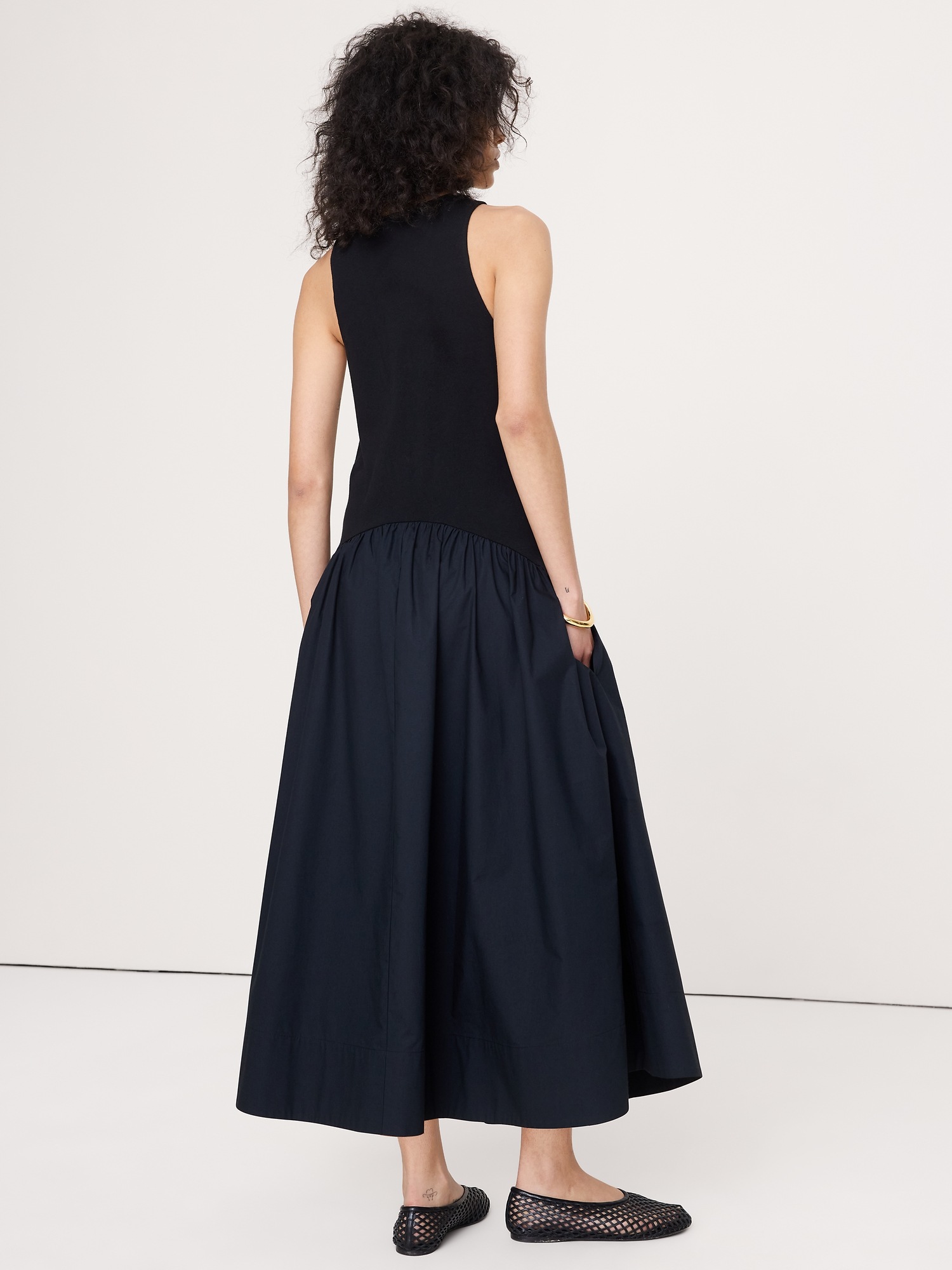 Женское платье Banana Republic Cotton Poplin + Jersey Midi, цвет: Чёрный — фото 2