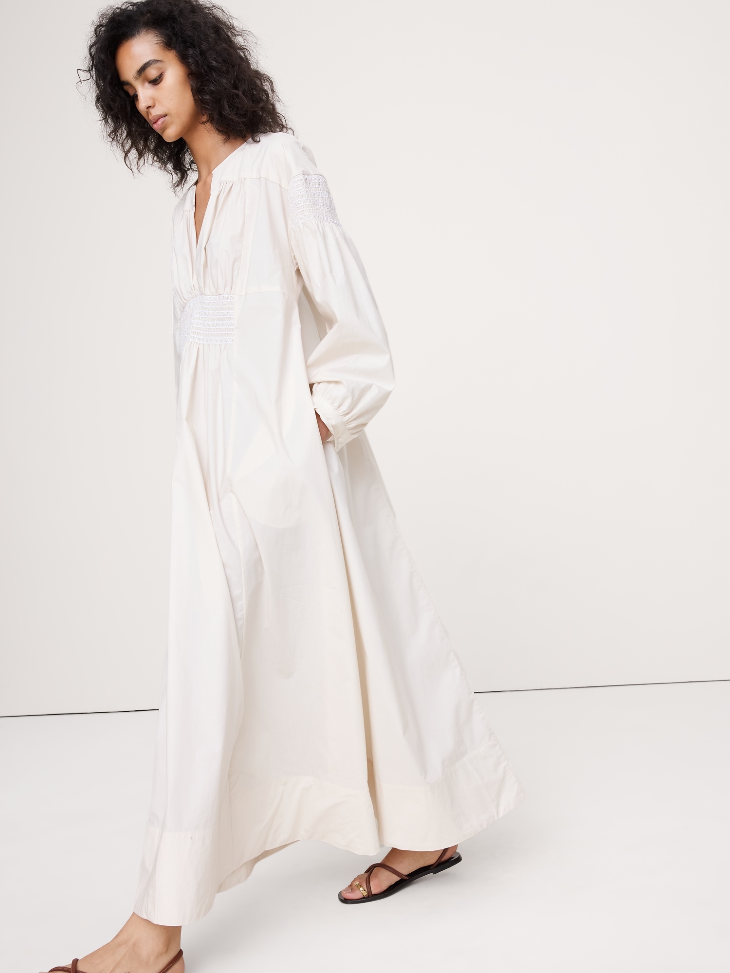 Image number 4 showing, Smocked Cotton Poplin Maxi Dress