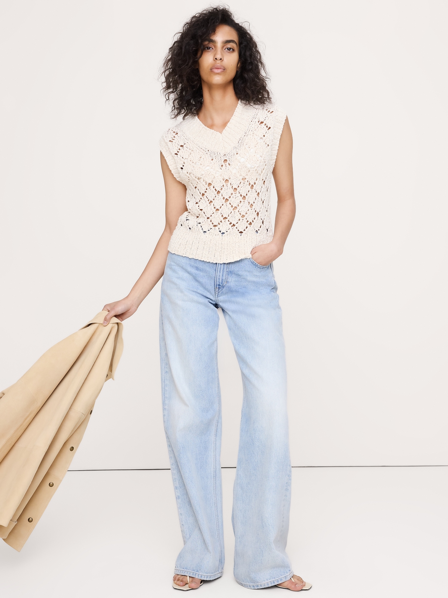 Image number 1 showing, Crochet Cropped Sweater Vest