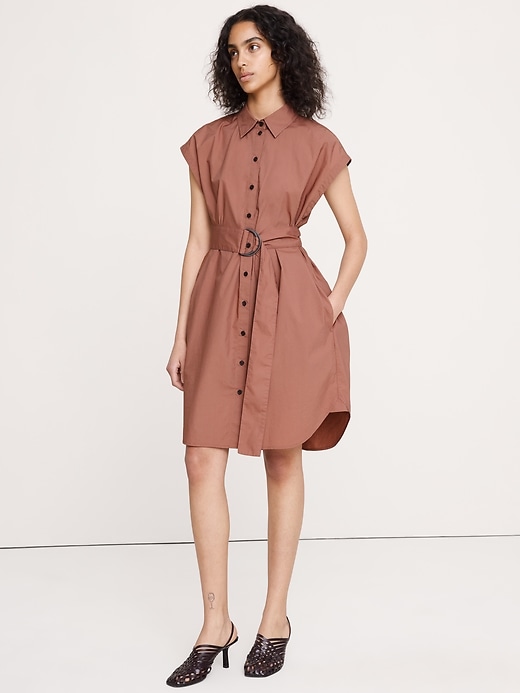 Cotton Poplin Belted Mini Shirt Dress