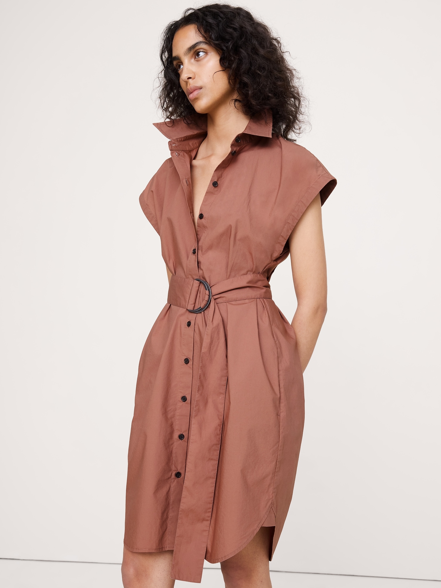 Image number 6 showing, Cotton Poplin Belted Mini Shirt Dress