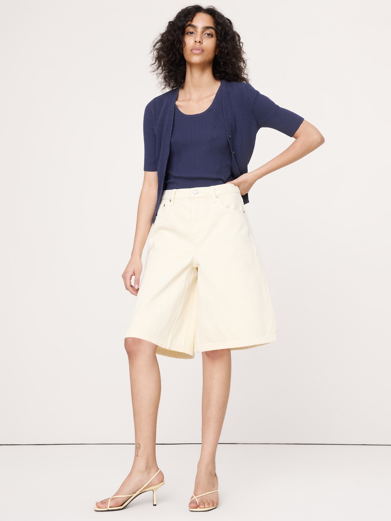 Image number 1 showing, Ribbed Cotton Cropped Cardigan