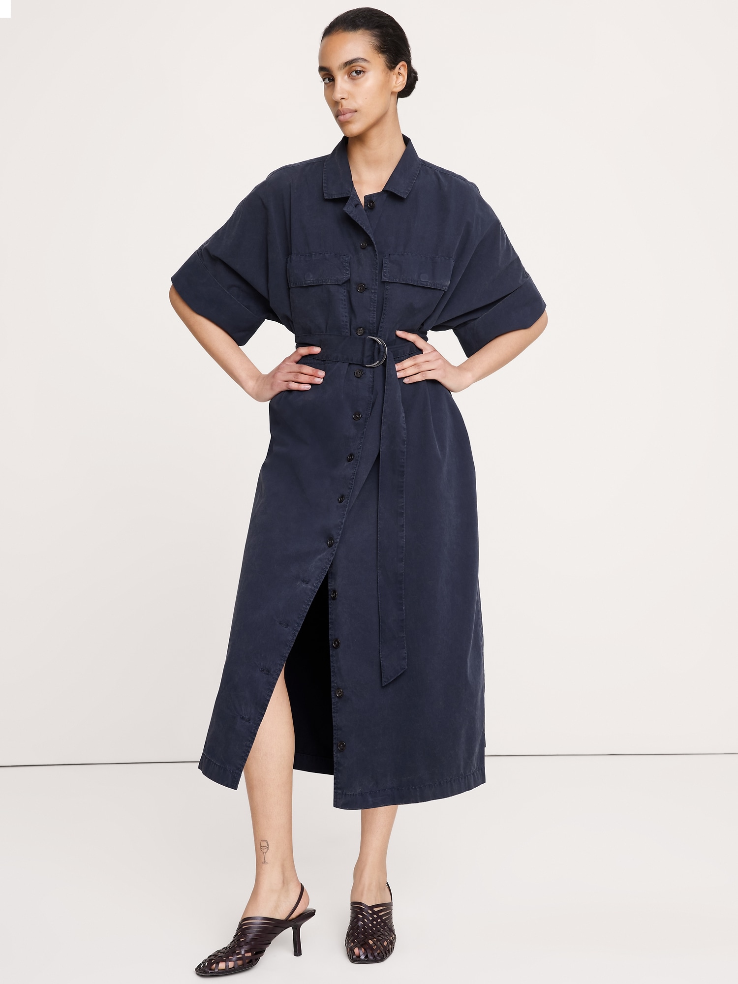 Utility Overdye Cotton Shirtdress