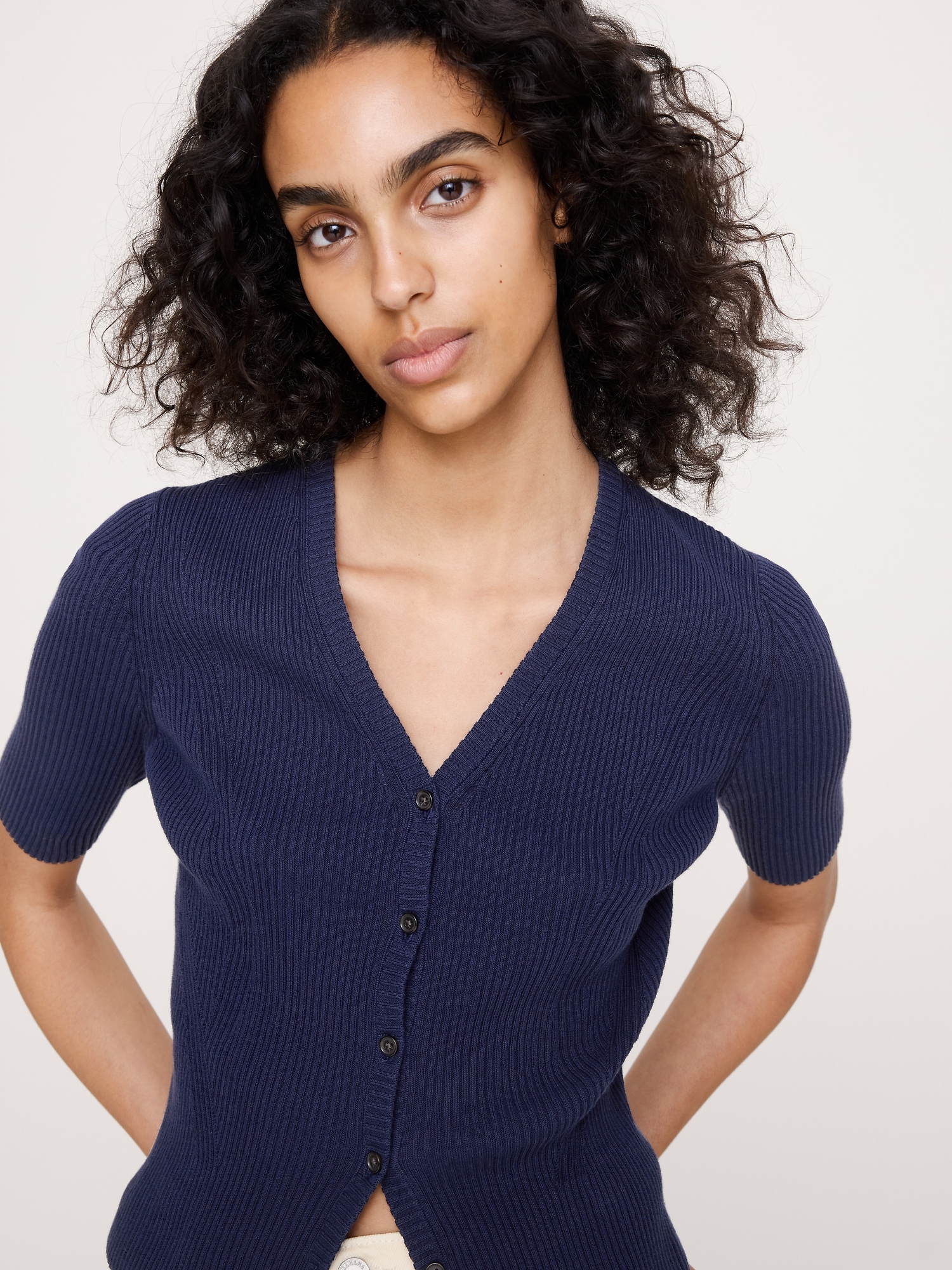Image number 3 showing, Ribbed Cotton Cropped Cardigan