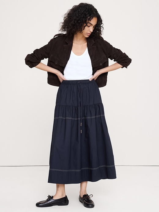 Cotton Poplin Tiered Maxi Skirt