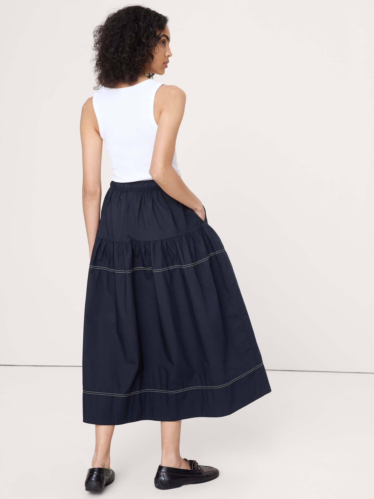 Image number 3 showing, Cotton Poplin Tiered Maxi Skirt