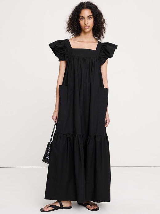 Cotton Poplin Flounce Maxi Dress