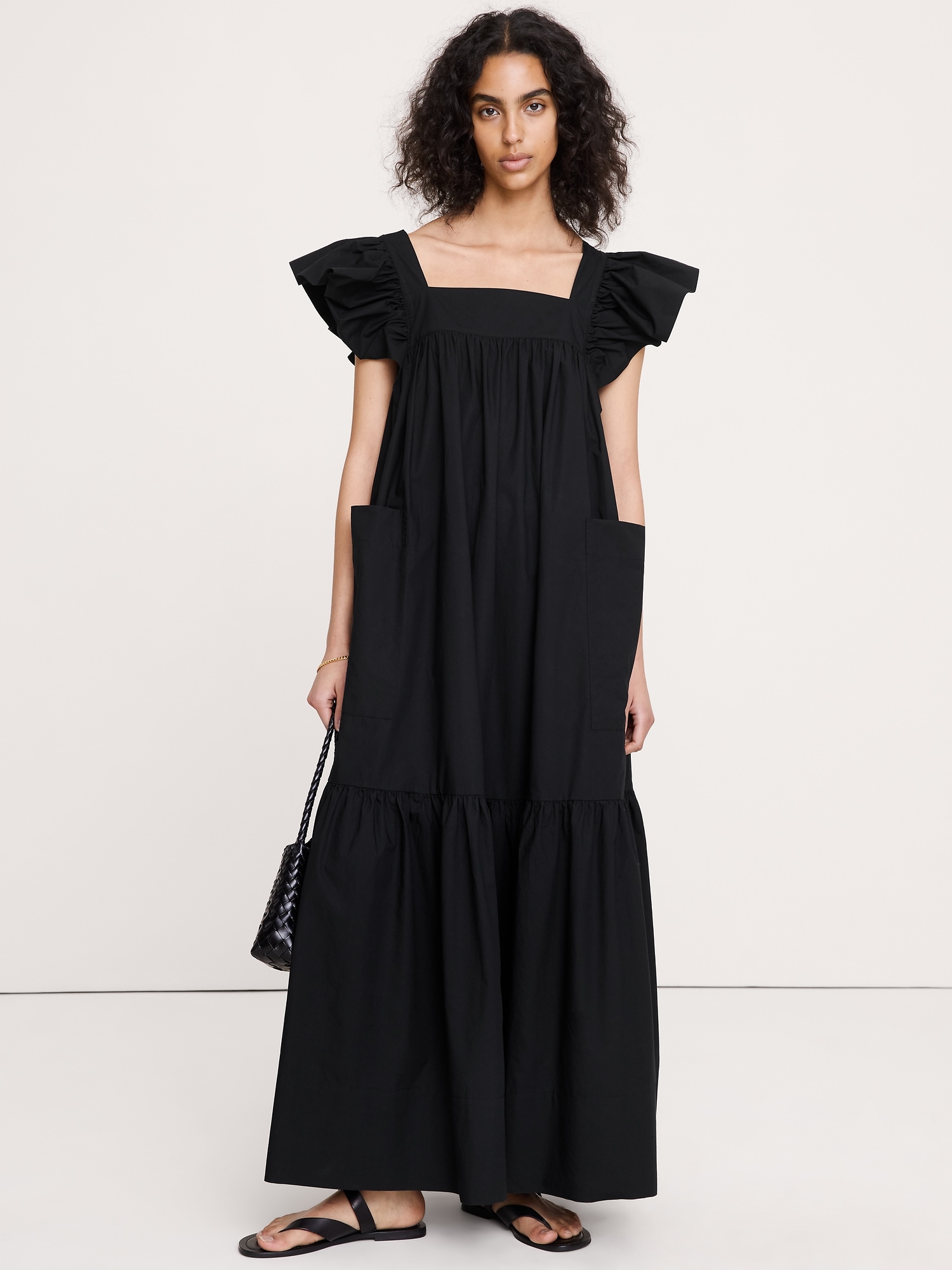 Image number 1 showing, Cotton Poplin Flounce Maxi Dress
