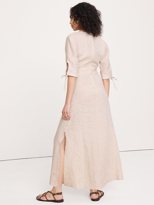 knee length dresses for ladies Linen Puff Sleeve Dress, Stylish Linen Wrap Dress for Women, Midi Dress for Women, Bishop Sleeve Dress, Linen Wedding Dress, Formal Dress, Xs / Black main image 0