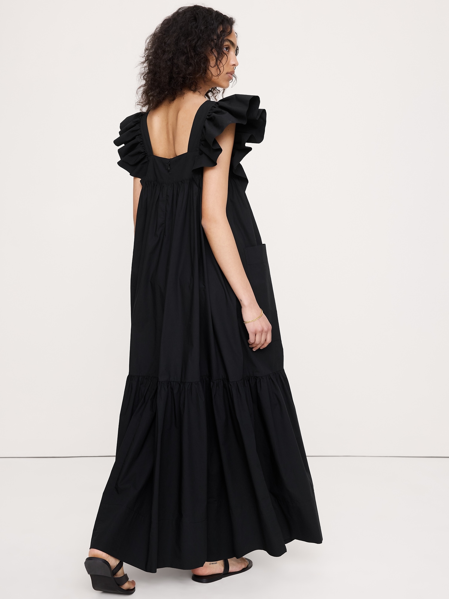 Женское платье Banana Republic Cotton Poplin Flounce Maxi, цвет: Чёрный — фото 2