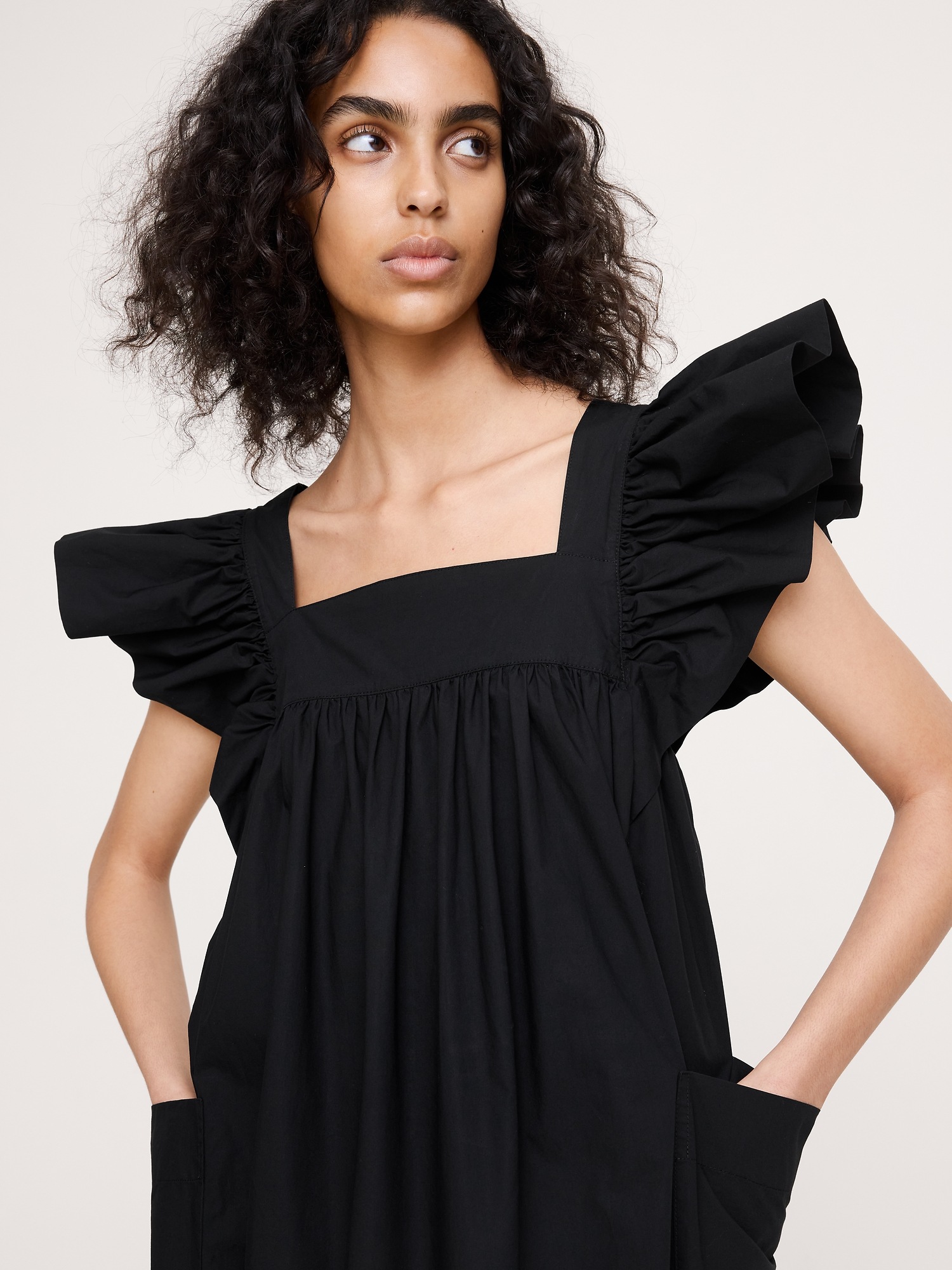 Женское платье Banana Republic Cotton Poplin Flounce Maxi, цвет: Чёрный — фото 3