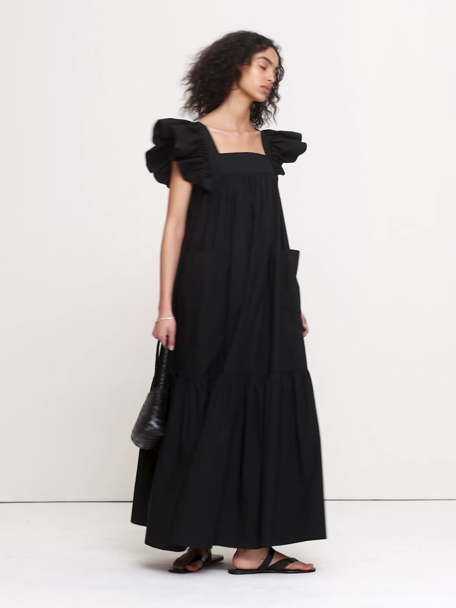 Cotton Poplin Flounce Maxi Dress - thumbnail 5