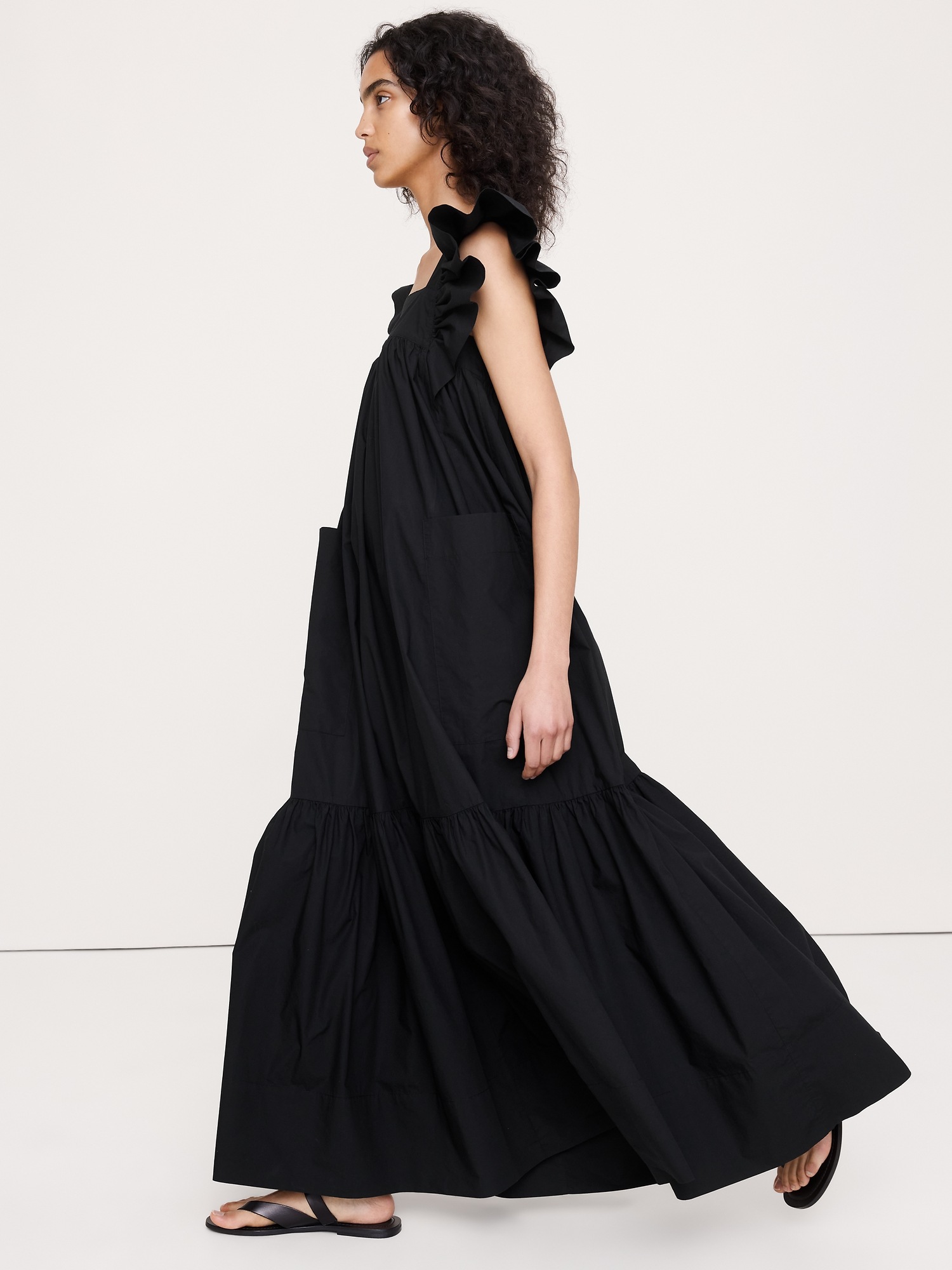 Женское платье Banana Republic Cotton Poplin Flounce Maxi, цвет: Чёрный — фото 4