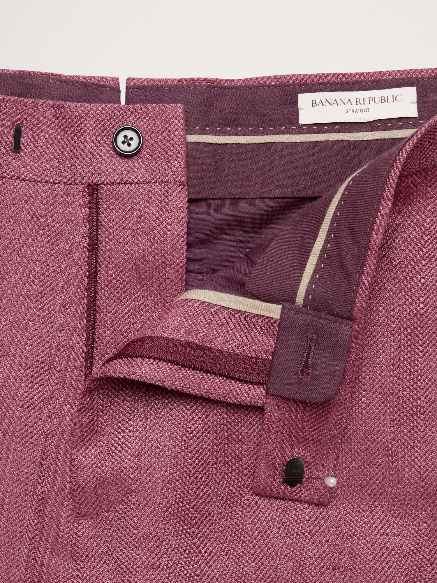Мужские брюки Banana Republic Straight Linen-Merino Suit Pant, цвет: Сливовый винный — фото 6