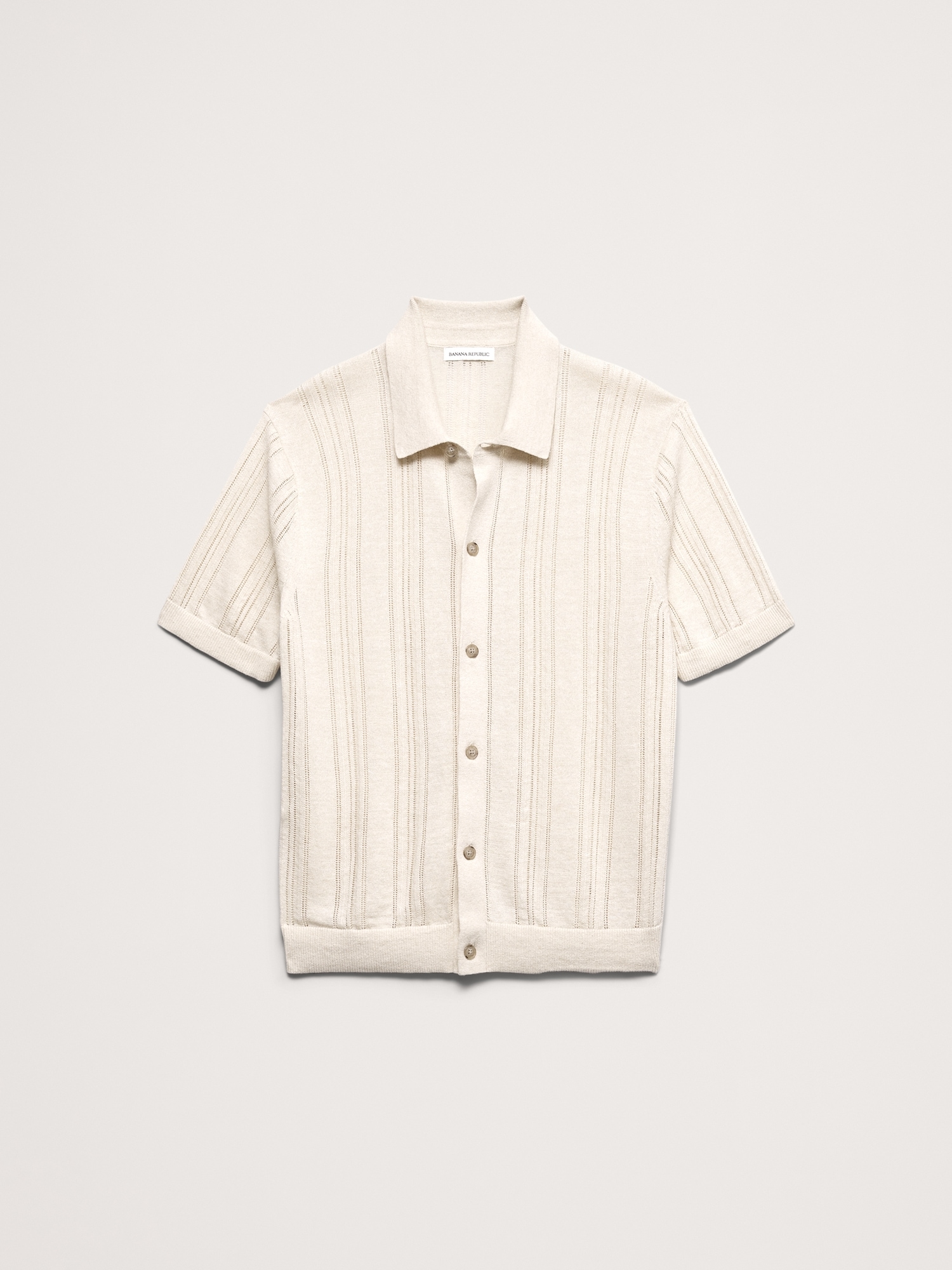 Image number 4 showing, Pointelle Linen-Cotton Polo Cardigan