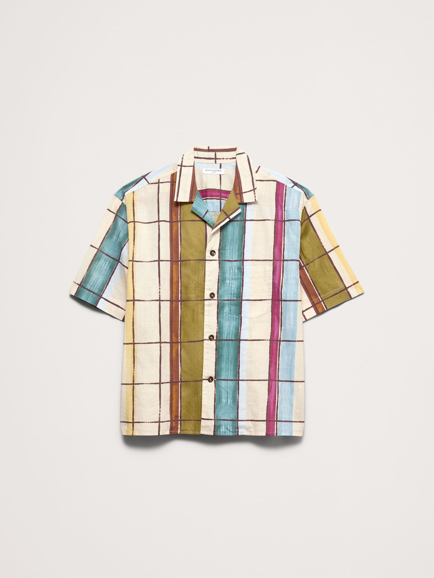 Мужская рубашка Banana Republic Relaxed-Fit Slub Cotton Resort, цвет: Разноцветный клетчатый — фото 4