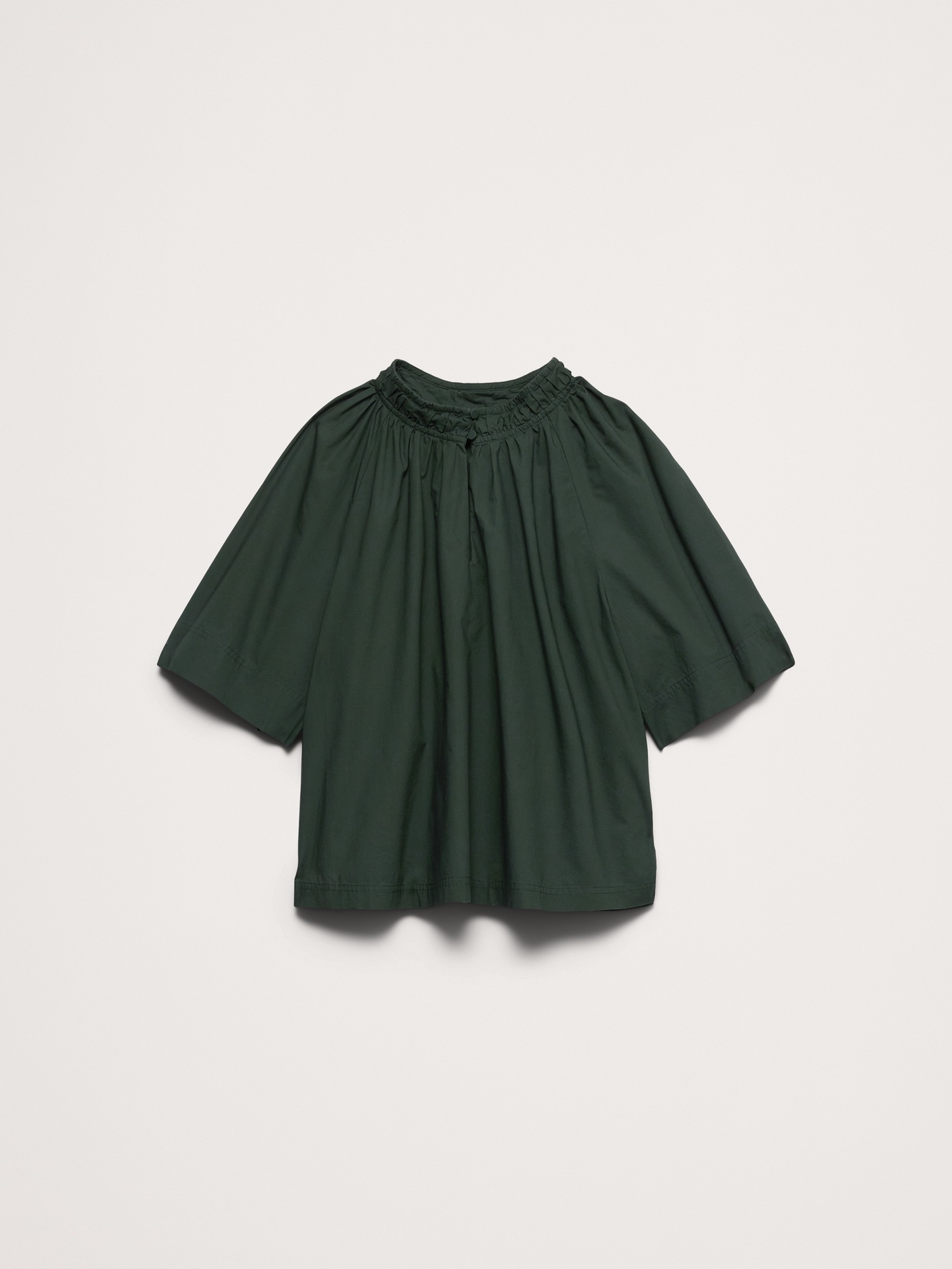 Женский топ Banana Republic Cotton Poplin Split-Neck Top, цвет: Зелёный тёмно-зелёный — фото 4
