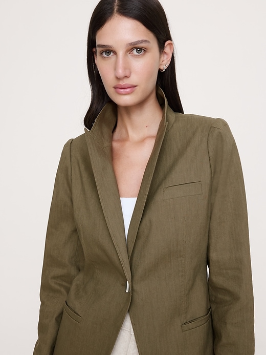 Stretch Linen-Viscose Long Blazer