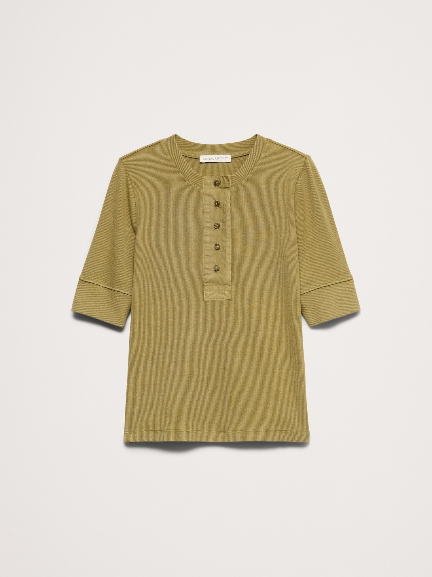 Женский топ Banana Republic Ribbed Henley, цвет: Зелёный мох — фото 4
