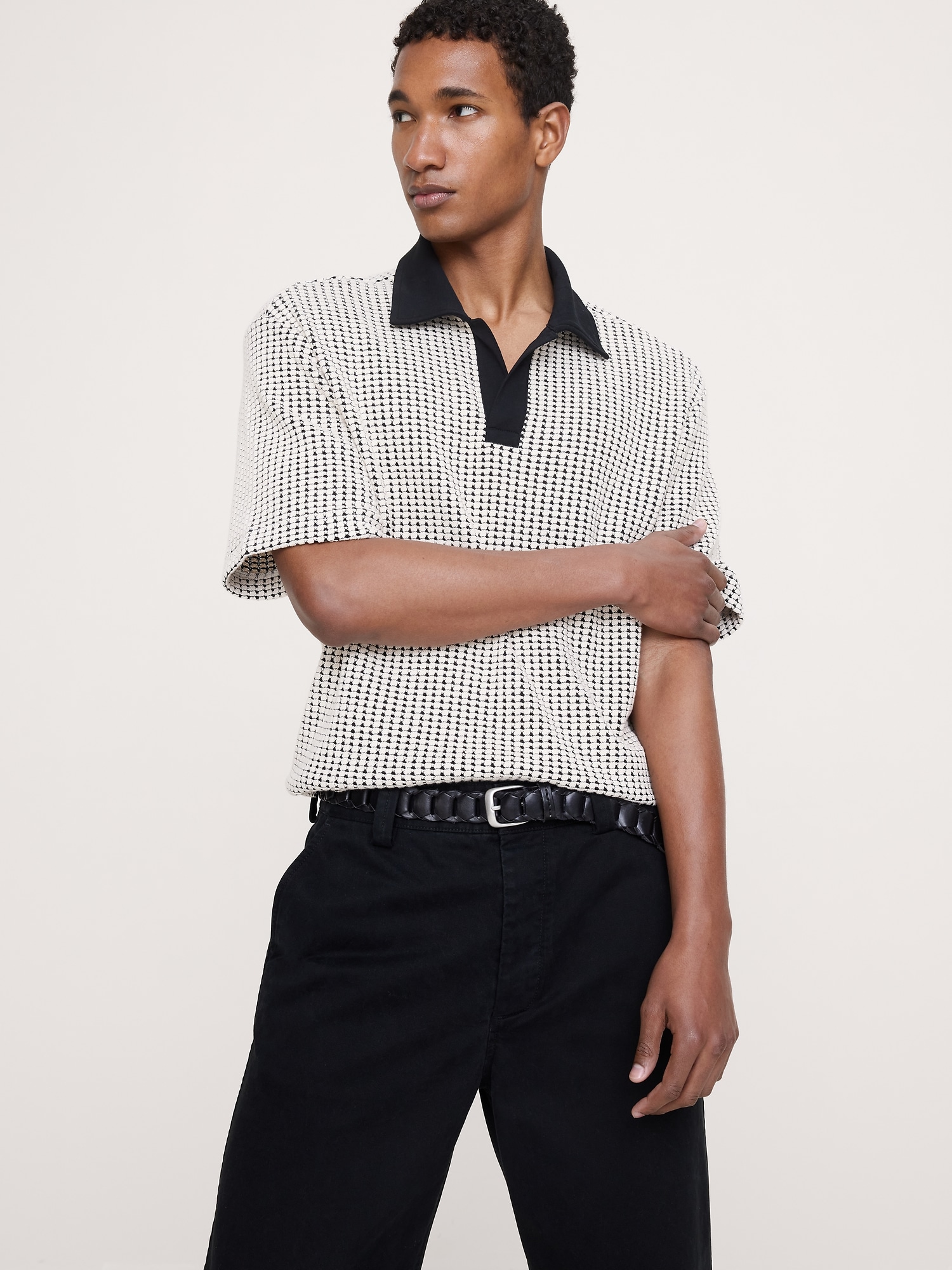 Мужское поло Banana Republic Relaxed-Fit Waffle-Knit Polo, цвет: Чёрный / Белый