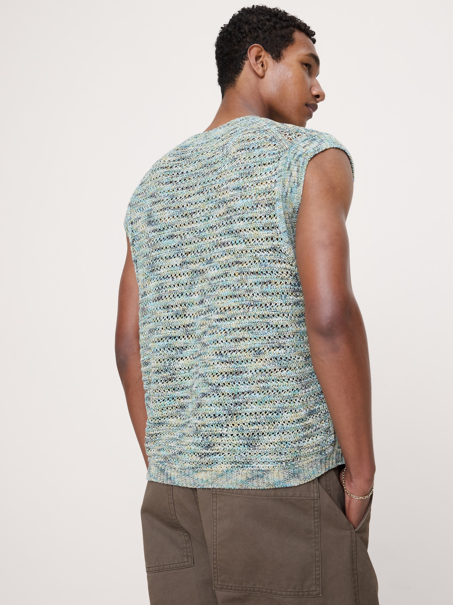 Мужской жилет Banana Republic Spacedye Cotton Crochet Vest, цвет: Синий разноцветный — фото 2