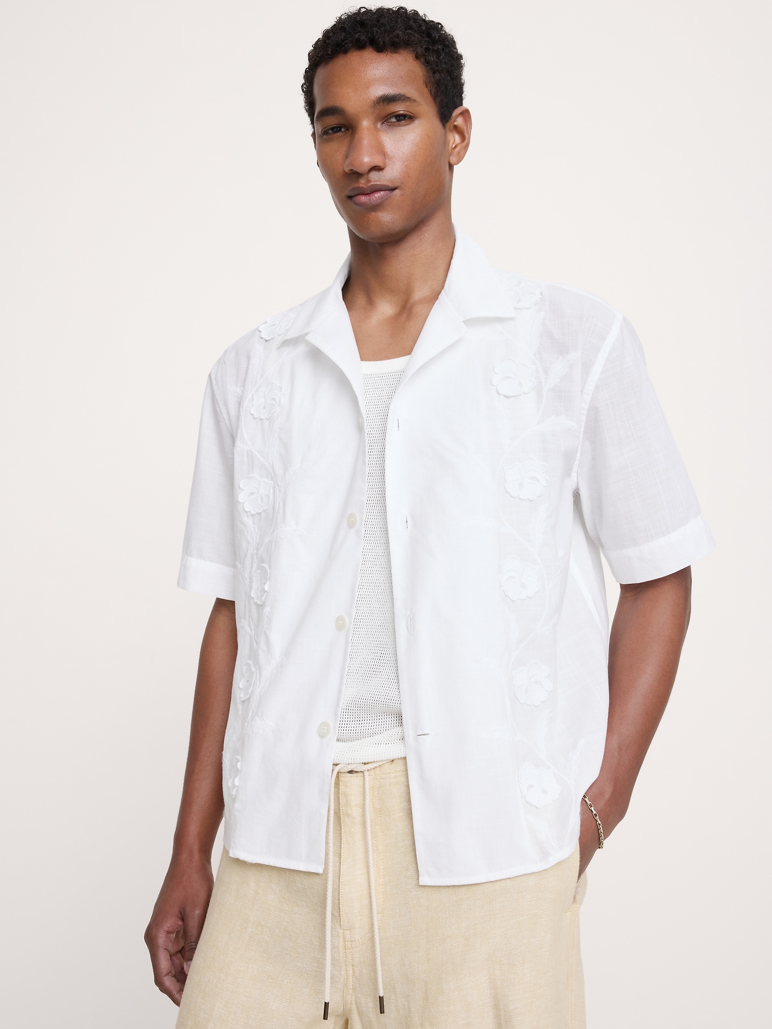 Image number 1 showing, Relaxed-Fit Embroidered Cotton Resort Shirt