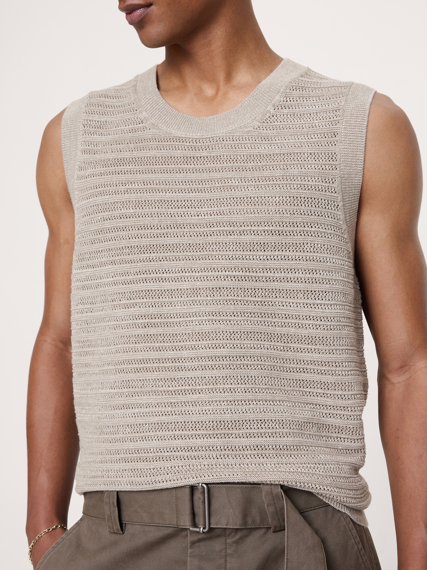 Image number 3 showing, Cotton-Linen Mesh Tank