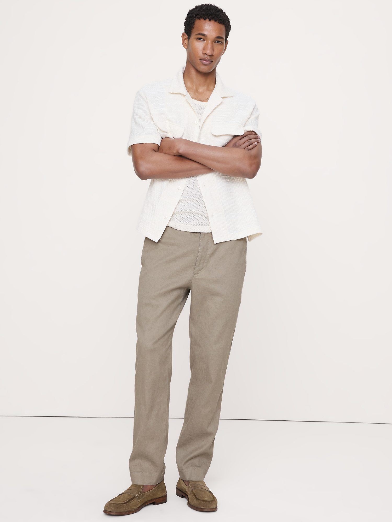 Straight Italian Linen-Cotton Pull-On Pant
