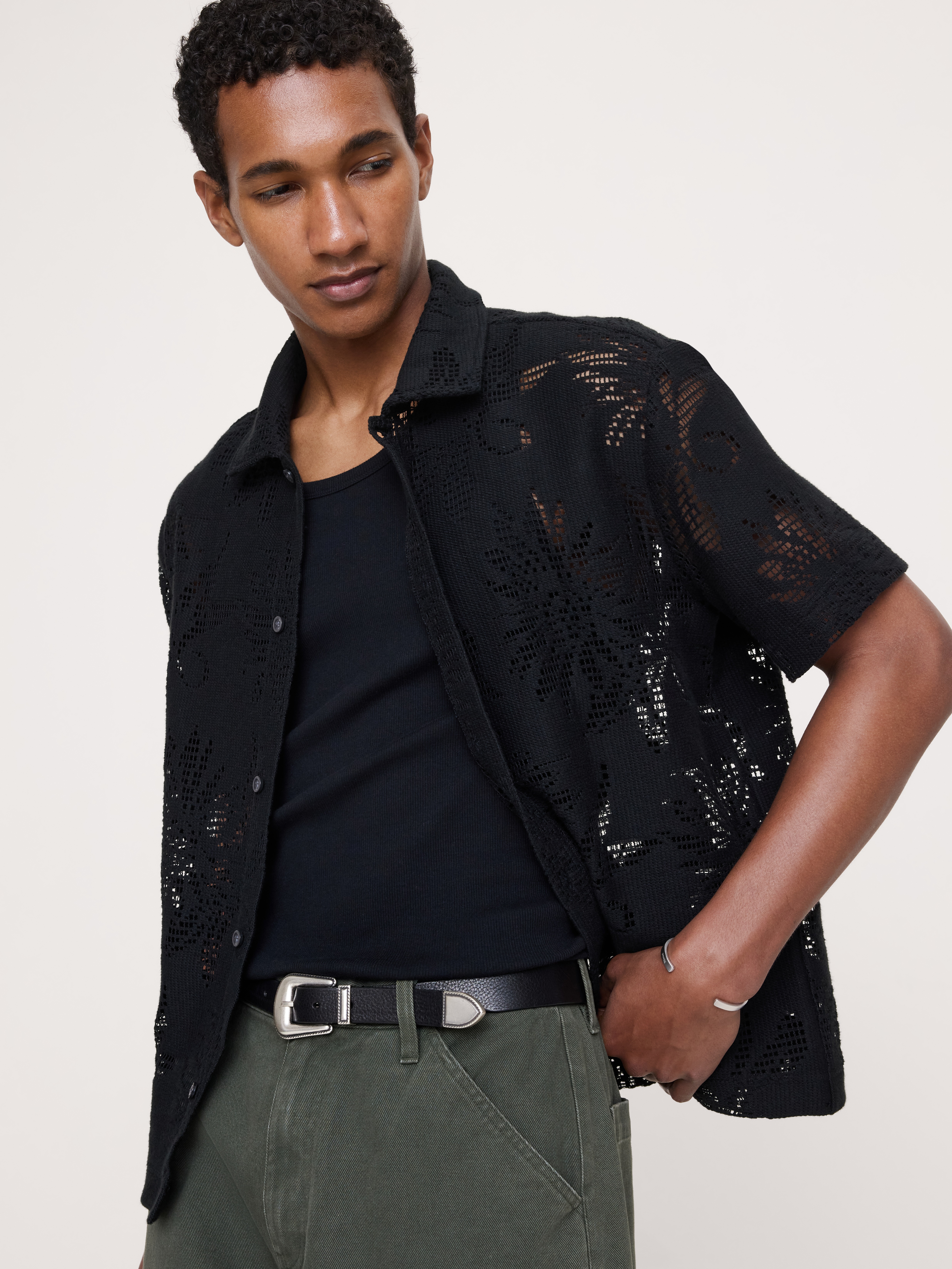 Floral Knit Button-Down Shirt