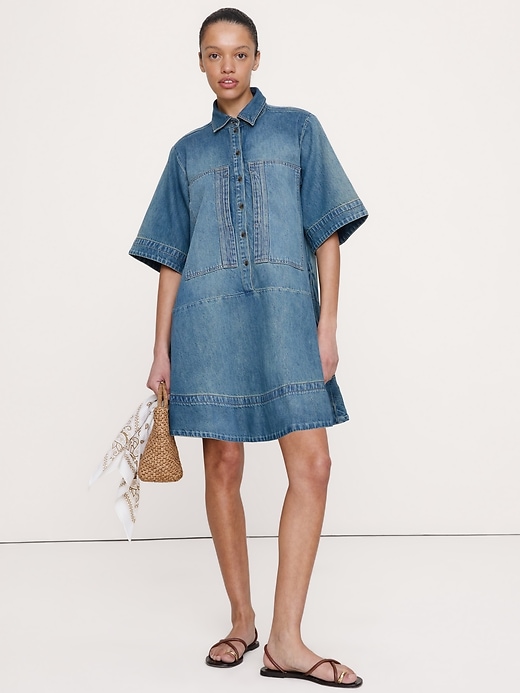 Denim Trapeze Mini Shirt Dress