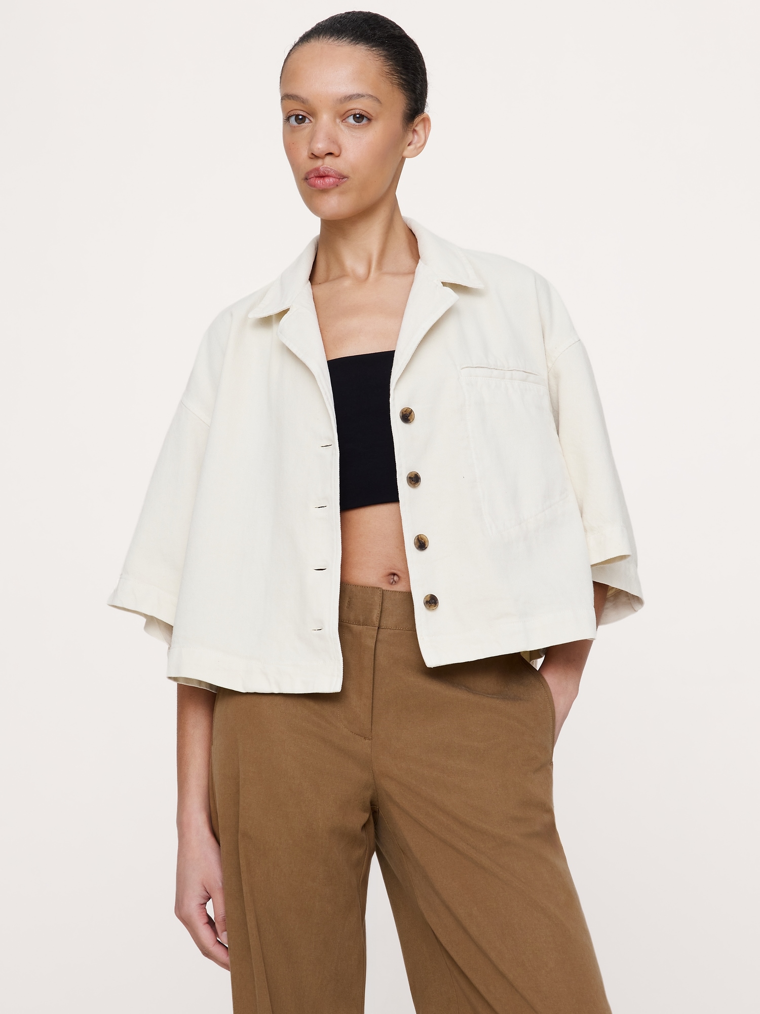 Image number 1 showing, Boxy Crop Denim Shirt