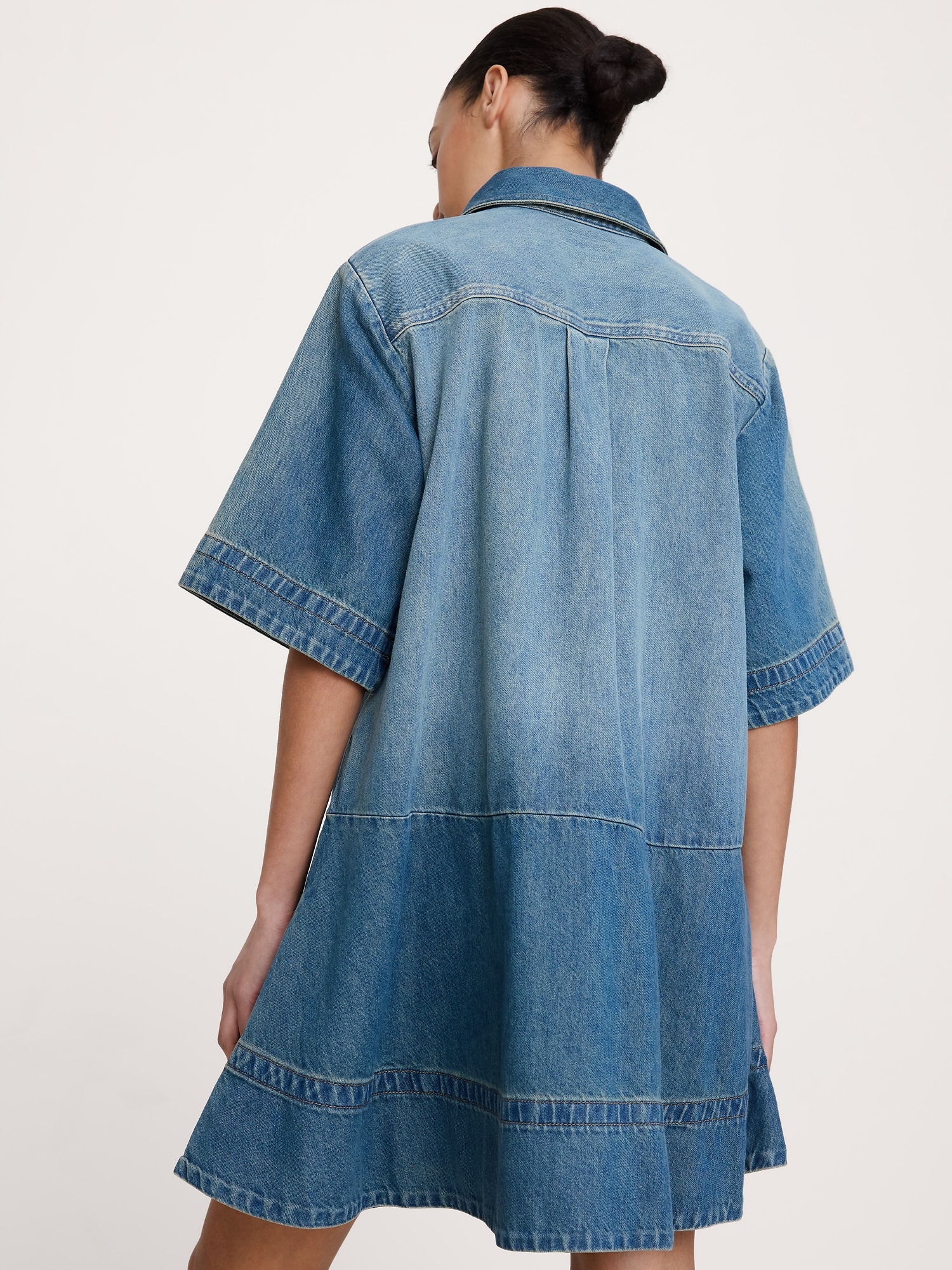 Image number 2 showing, Denim Trapeze Mini Shirt Dress