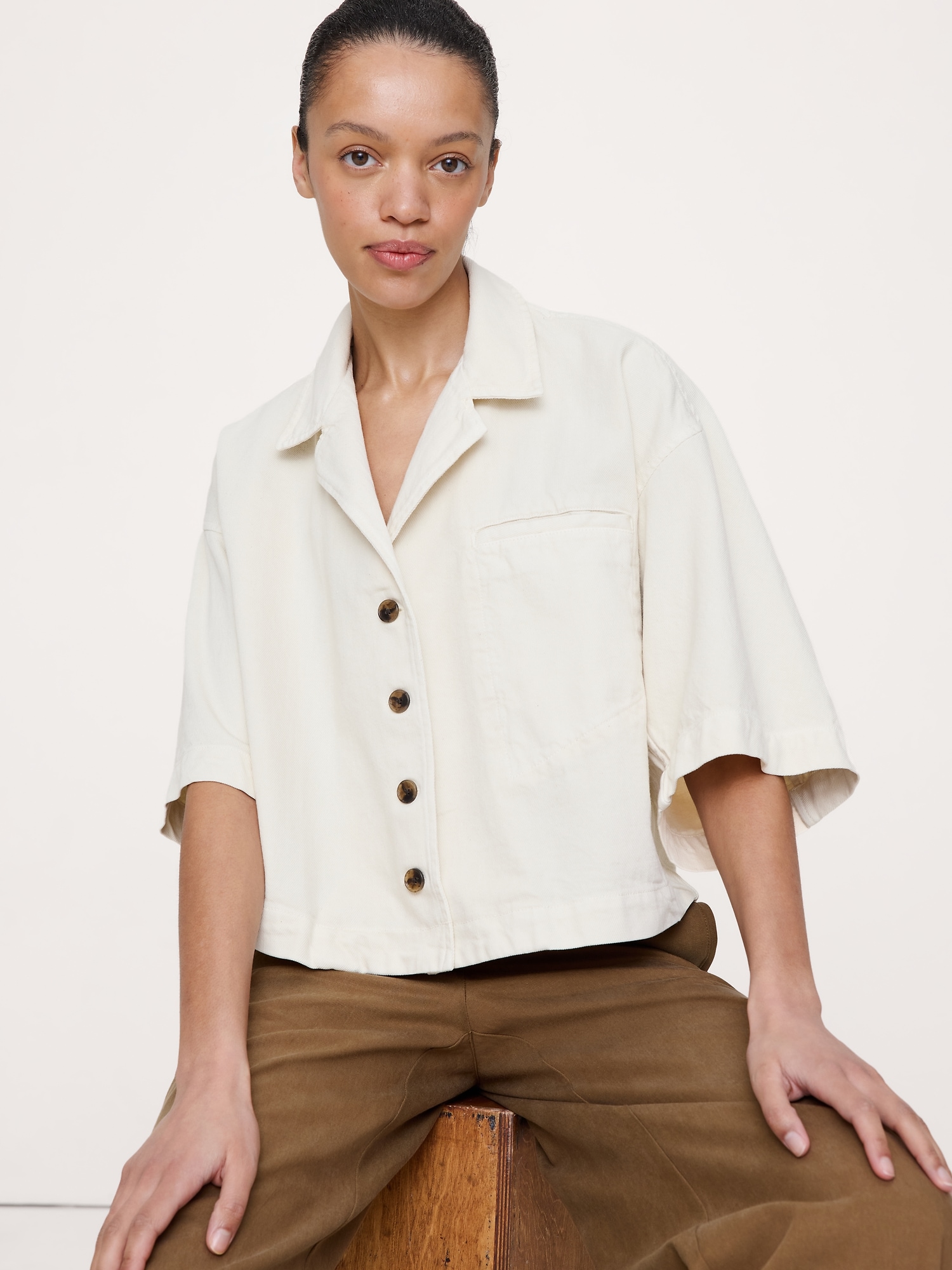 Image number 3 showing, Boxy Crop Denim Shirt