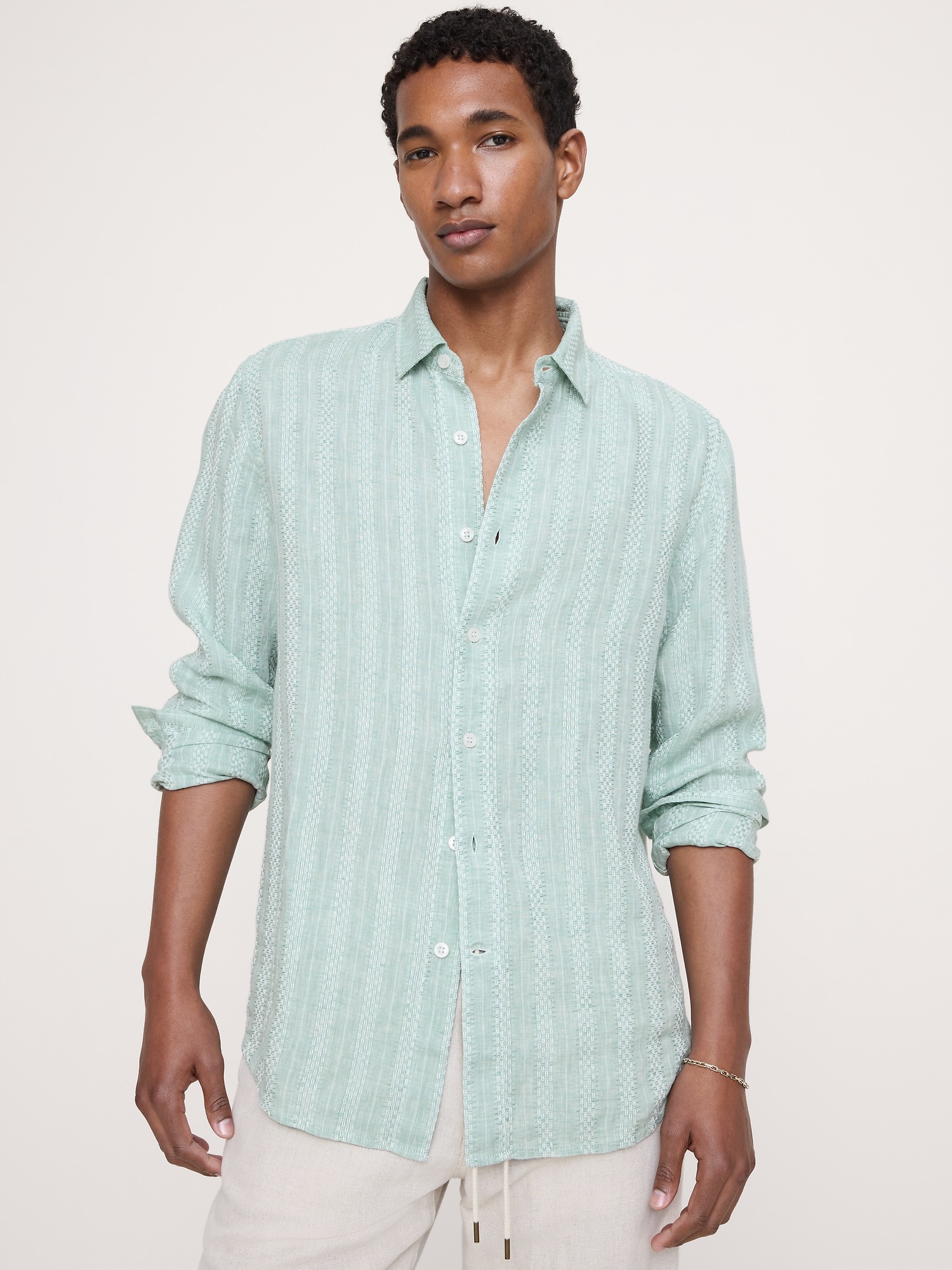 Standard-Fit Textured Linen-Cotton Shirt