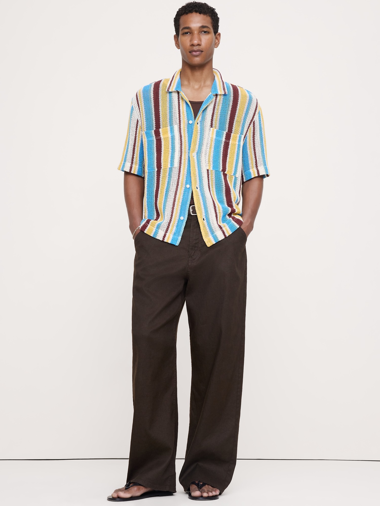 Мужская рубашка Banana Republic Cotton Mesh Resort, цвет: Разноцветный полосатый — фото 2