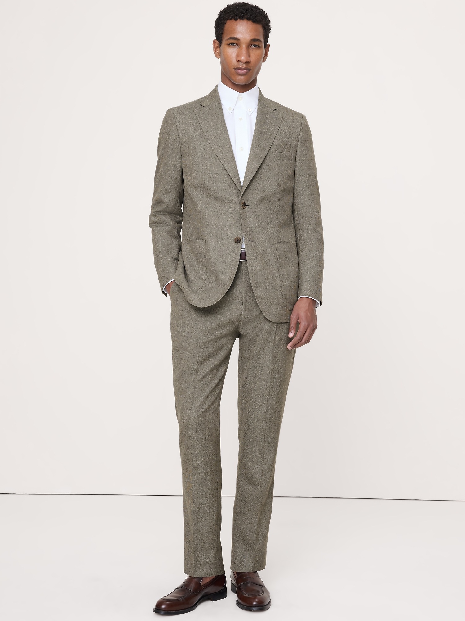 Мужские брюки Banana Republic Tailored Slim-Fit Italian Wool Ventile Suit Pant, цвет: Зелёный — фото 5