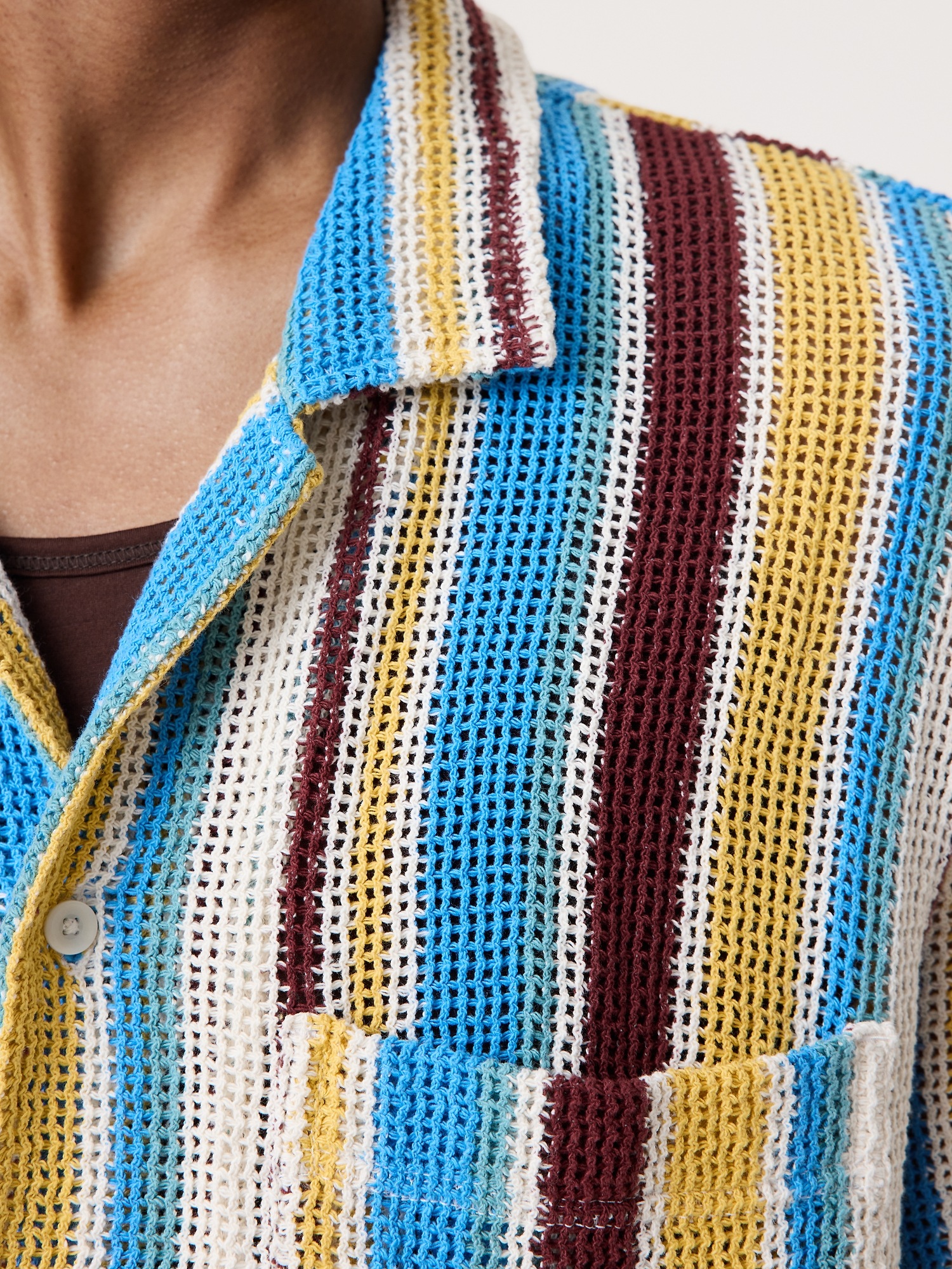 Мужская рубашка Banana Republic Cotton Mesh Resort, цвет: Разноцветный полосатый — фото 4