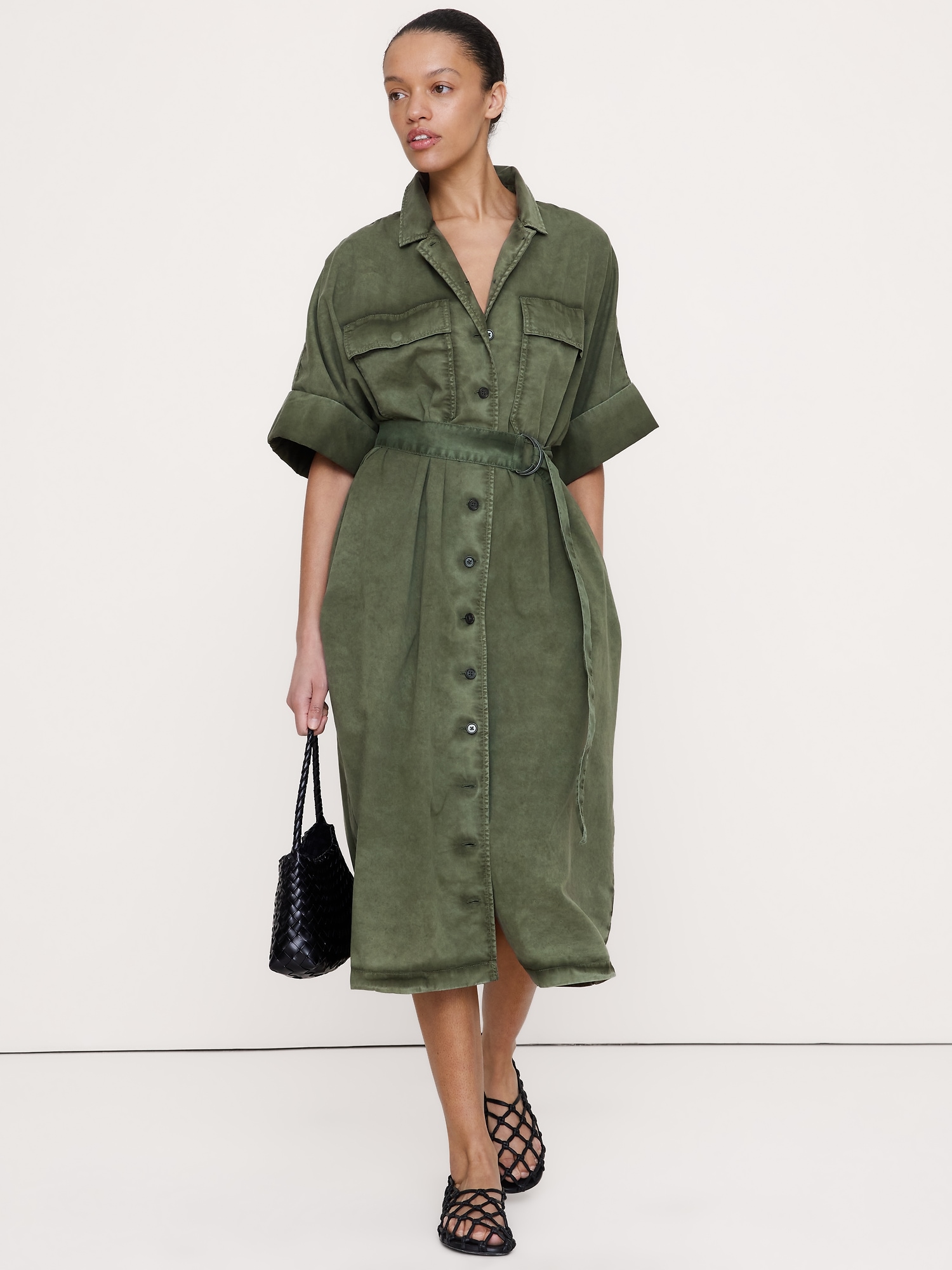 Utility Overdye Cotton Shirtdress