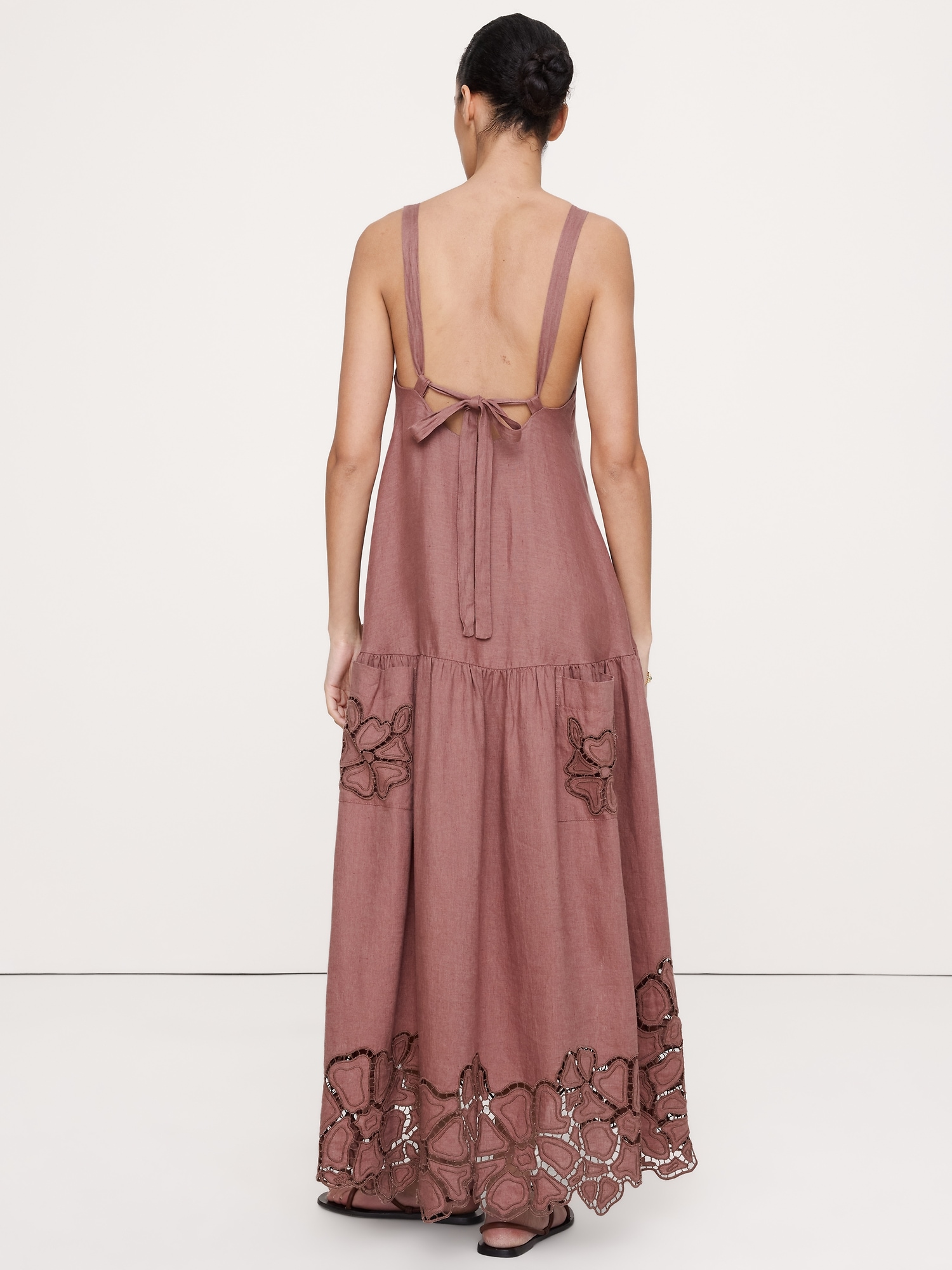 Image number 2 showing, Embroidered Linen Drop-Waist Maxi Dress