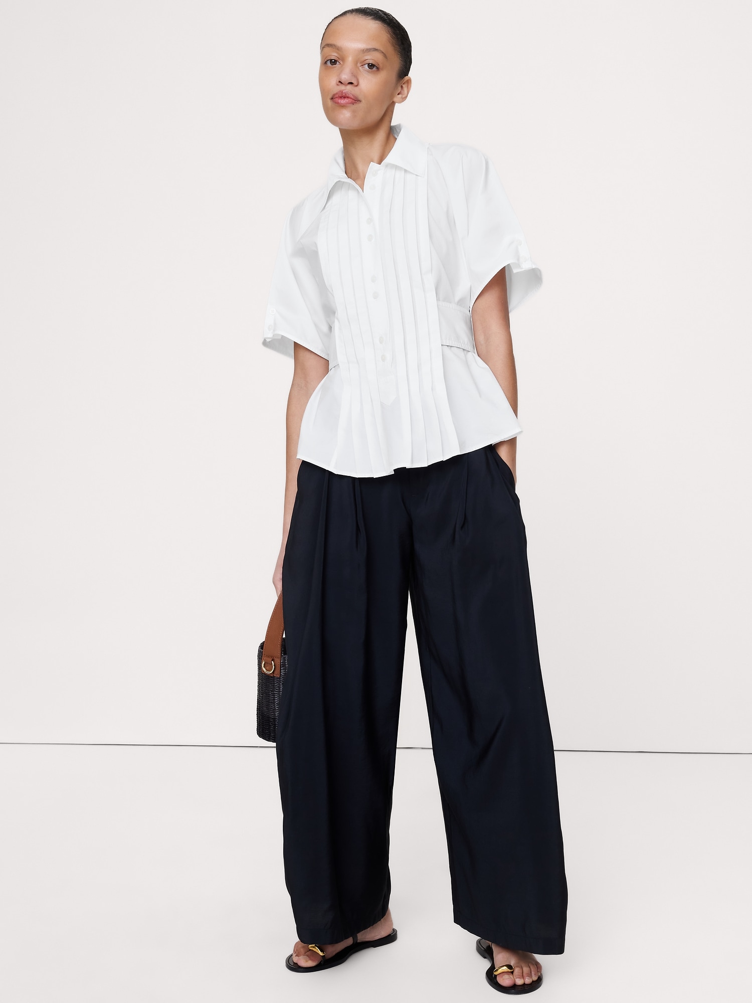 Image number 1 showing, Pleated Cotton Poplin Top