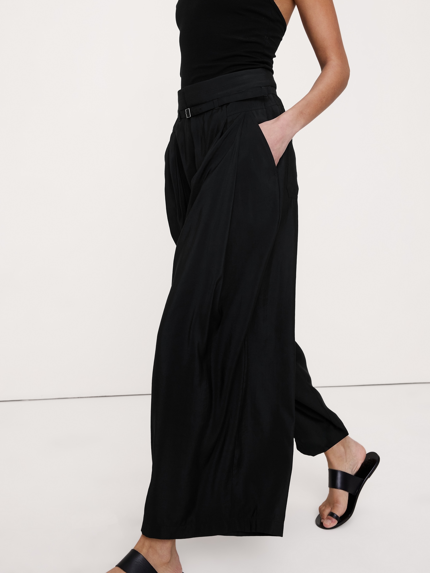 Image number 3 showing, Pleated Wide-Leg Cropped Pant in Luster Twill