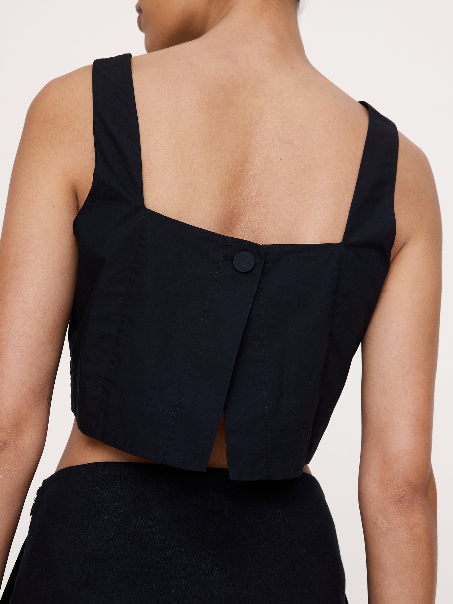 Женский топ Banana Republic Cotton Poplin Square-Neck Cropped Tank, цвет: Чёрный — фото 2