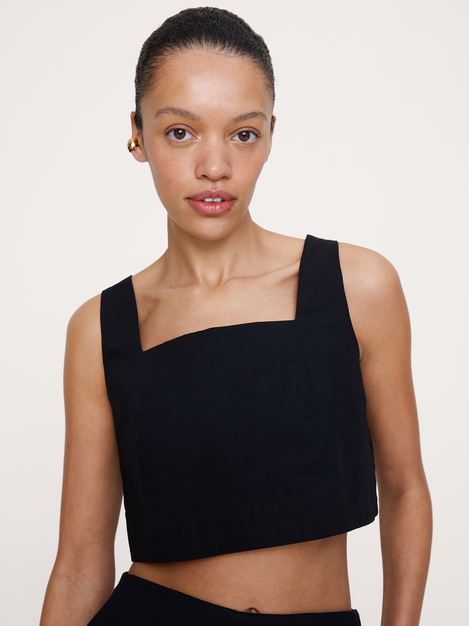 Женский топ Banana Republic Cotton Poplin Square-Neck Cropped Tank, цвет: Чёрный — фото 3