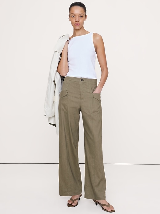 Mid-Rise Straight Utility Pant in Stretch Linen-Viscose